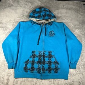 Shady Ltd Mens 2XL Full Zip Hoodie Blue Black Graphic Logo Eminem Y2K Streetwear